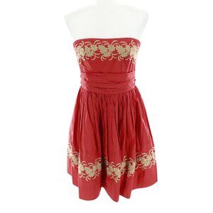 Anthropologie Girls From Savoy Dress Womens 6 Red Glam Boho Garden Party Mexican